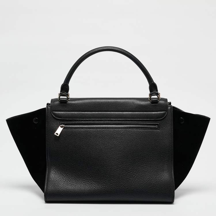 Pre Owned Celine Black Leather and Suede Medium Trapeze Top Handle Bag