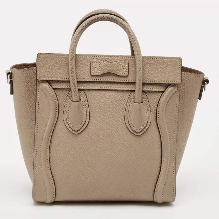 Pre Owned Celine Beige Leather Micro Luggage Tote