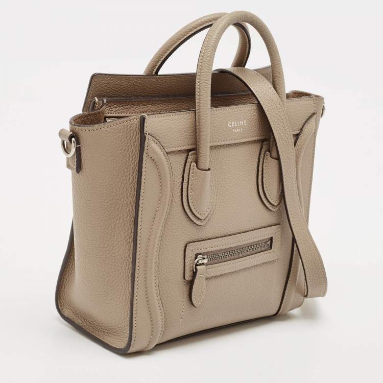 Pre Owned Celine Beige Leather Micro Luggage Tote