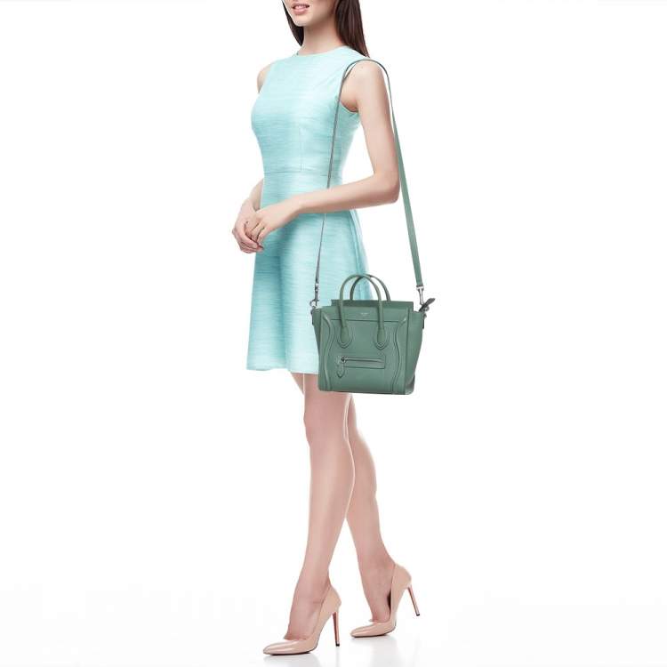 Pre Owned Celine Mint Green Leather Nano Luggage Tote