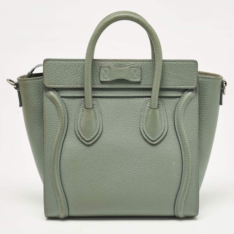 Pre Owned Celine Mint Green Leather Nano Luggage Tote