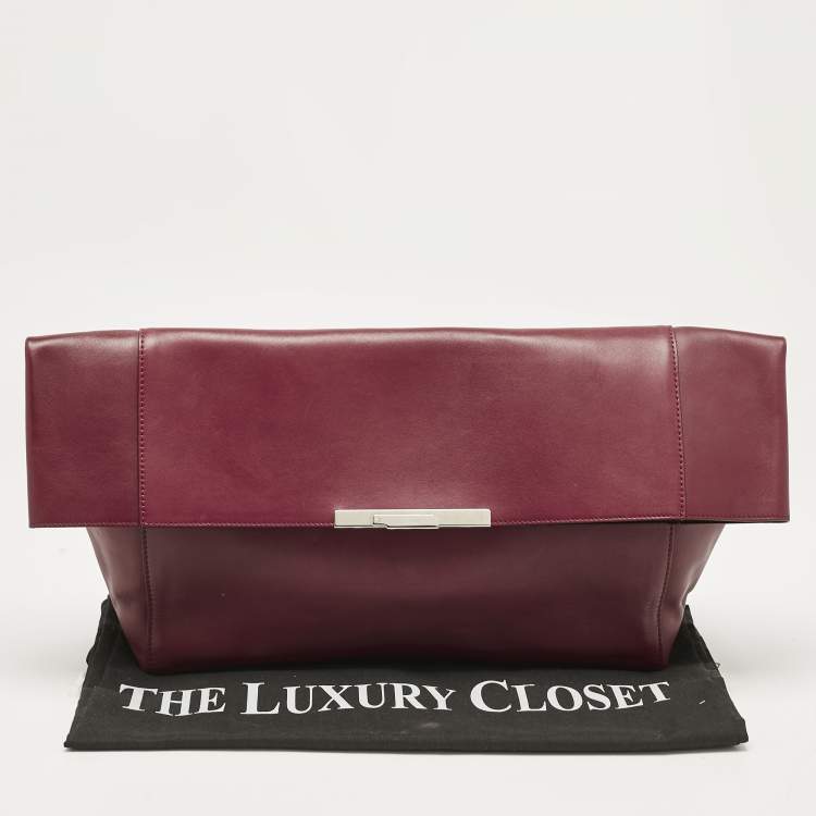 مملوكة مسبقًا Celine Burgundy Leather Cabas Fold Over Clutch
