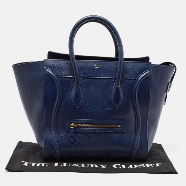Pre Owned Celine Navy Blue Leather Mini Luggage Tote
