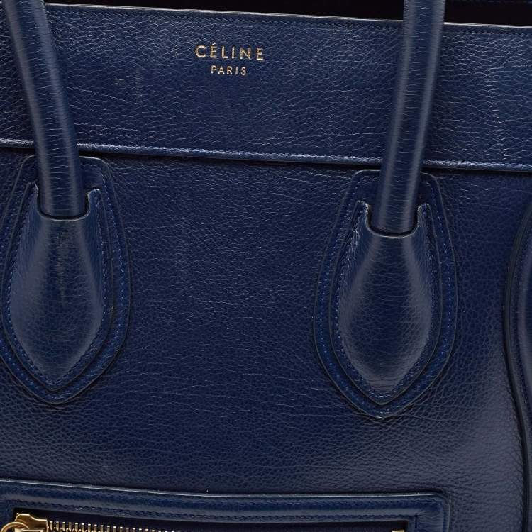 Pre Owned Celine Navy Blue Leather Mini Luggage Tote