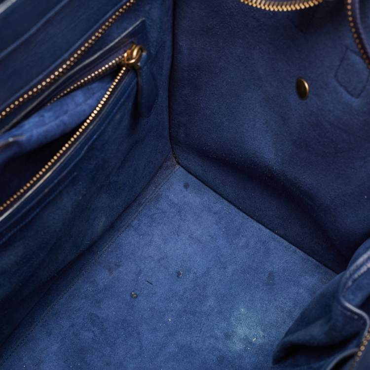 Pre Owned Celine Navy Blue Leather Mini Luggage Tote