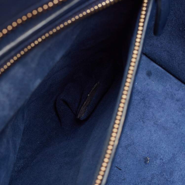 Pre Owned Celine Navy Blue Leather Mini Luggage Tote