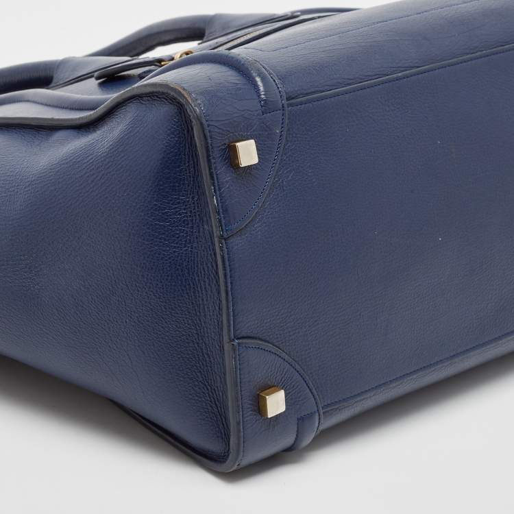 Pre Owned Celine Navy Blue Leather Mini Luggage Tote
