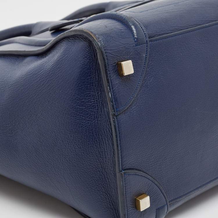 Pre Owned Celine Navy Blue Leather Mini Luggage Tote