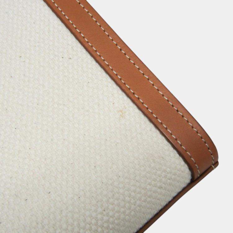 Pre Owned Celine Light Brown/Off-White Leather/Canvas Vertical Cabas Mini Logo Tote Bag