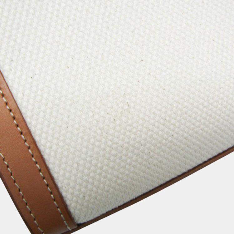 Pre Owned Celine Light Brown/Off-White Leather/Canvas Vertical Cabas Mini Logo Tote Bag