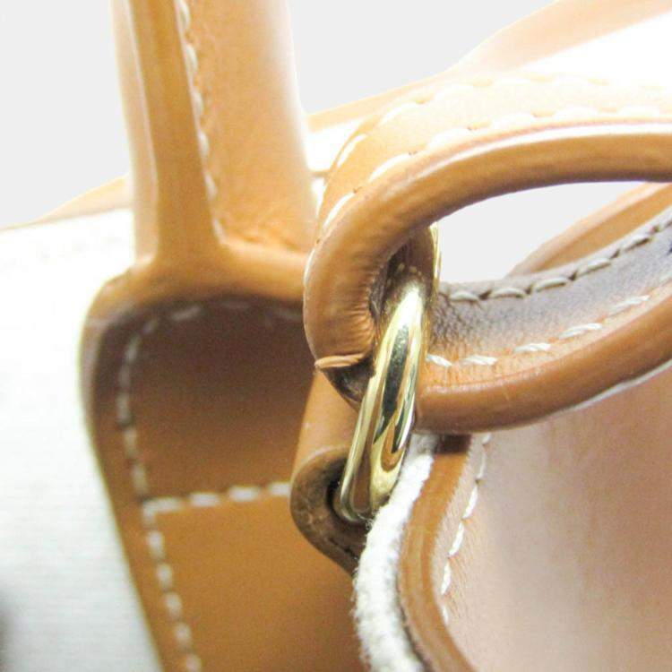 Pre Owned Celine Light Brown/Off-White Leather/Canvas Vertical Cabas Mini Logo Tote Bag