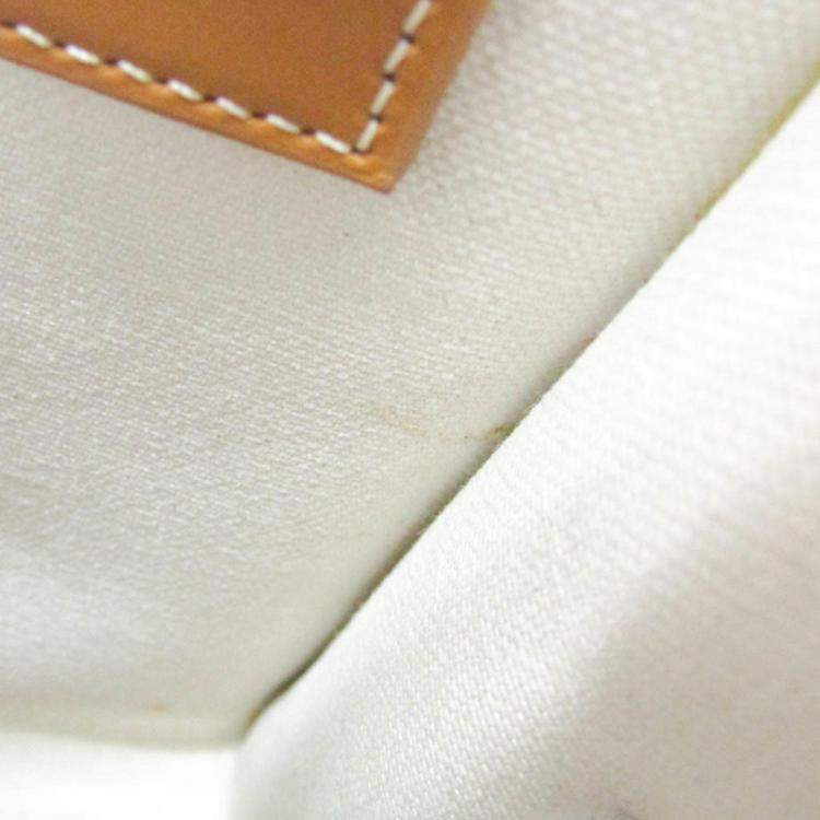 Pre Owned Celine Light Brown/Off-White Leather/Canvas Vertical Cabas Mini Logo Tote Bag