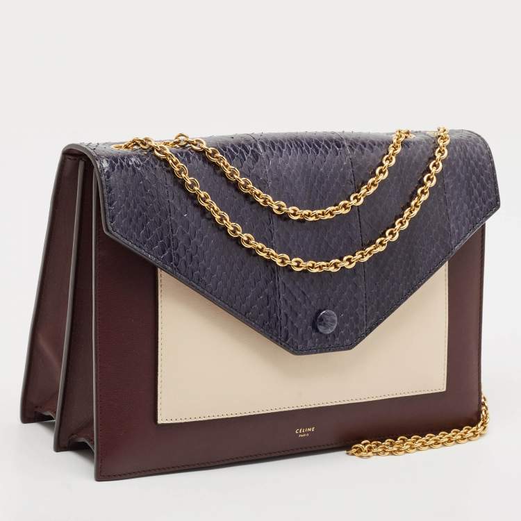 Pre Owned Celine Tricolor Leather and Python Pocket Envelope Shoulder Bag