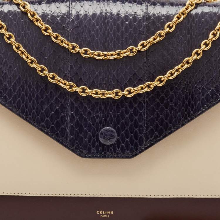 Pre Owned Celine Tricolor Leather and Python Pocket Envelope Shoulder Bag