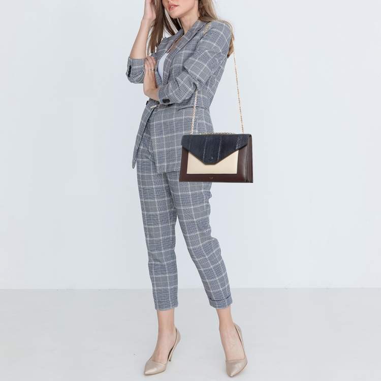 Pre Owned Celine Tricolor Leather and Python Pocket Envelope Shoulder Bag