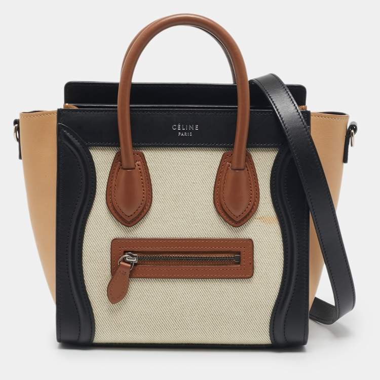 Pre Owned Celine Multicolor Leather and Fabric Nano Luggage Tote