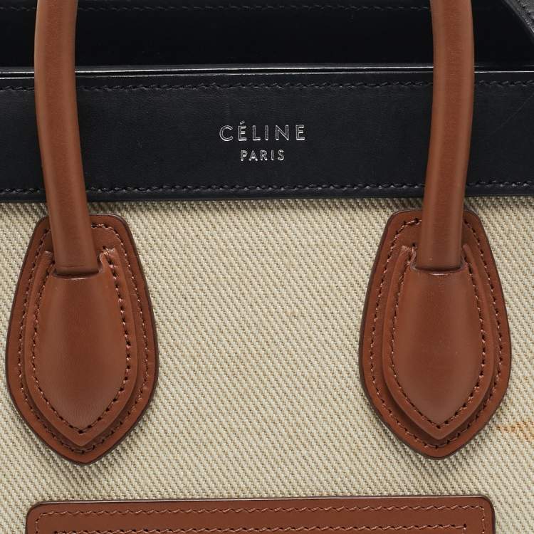 Pre Owned Celine Multicolor Leather and Fabric Nano Luggage Tote