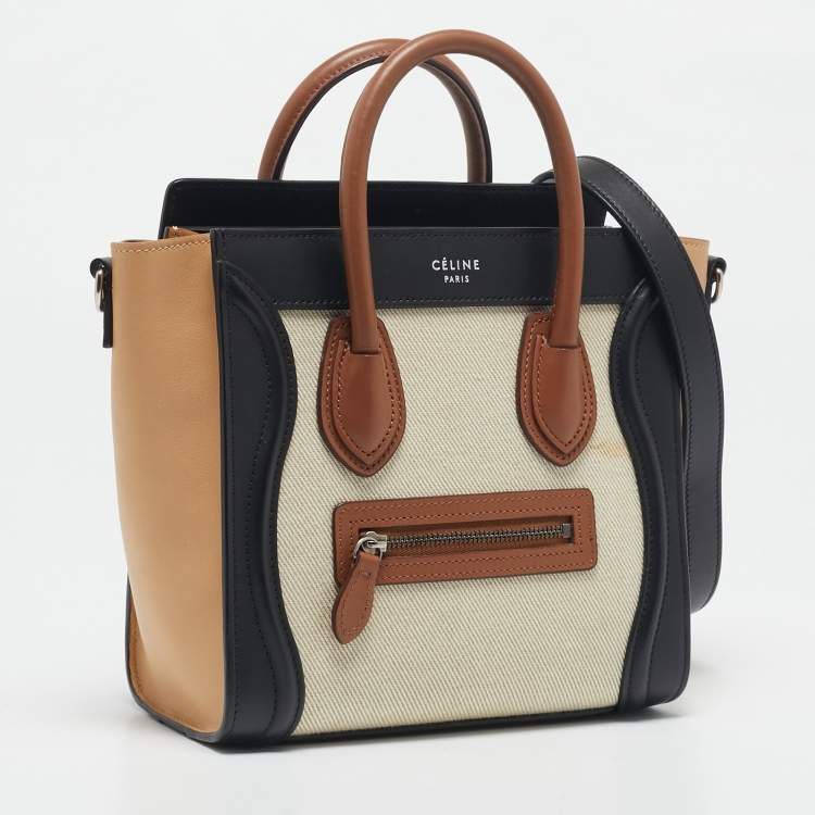 Pre Owned Celine Multicolor Leather and Fabric Nano Luggage Tote