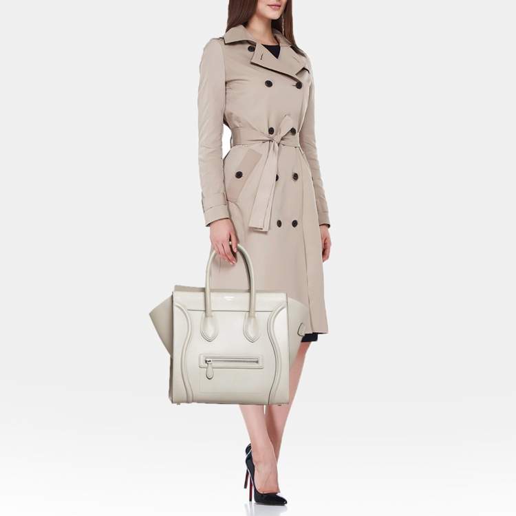 Pre Owned Celine Light Grey Leather Mini Luggage Tote
