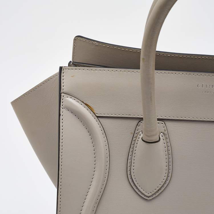 Pre Owned Celine Light Grey Leather Mini Luggage Tote