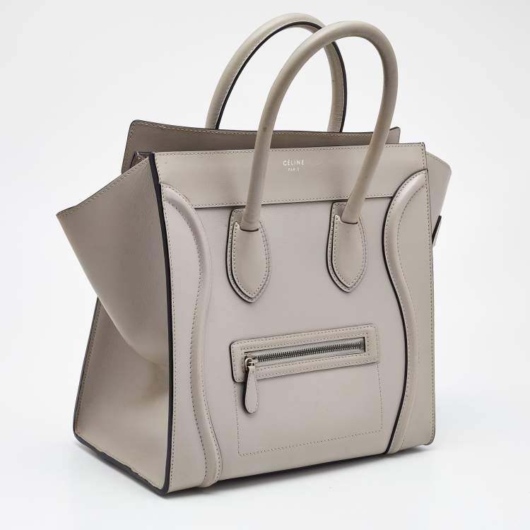 Pre Owned Celine Light Grey Leather Mini Luggage Tote