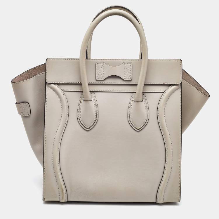 Pre Owned Celine Light Grey Leather Mini Luggage Tote