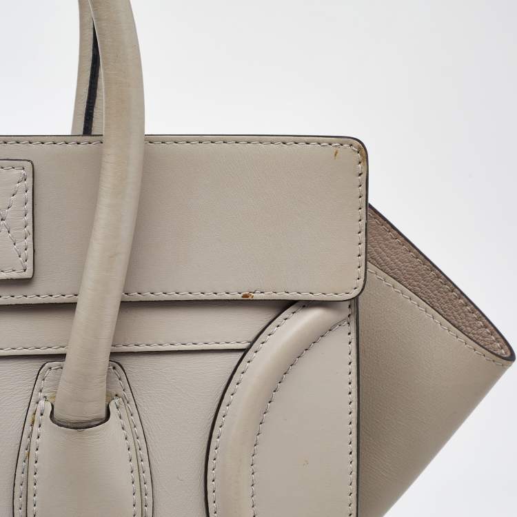 Pre Owned Celine Light Grey Leather Mini Luggage Tote