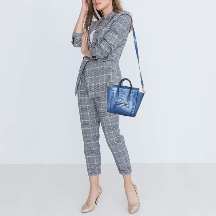 Pre Owned Celine Blue Python Nano Luggage Tote
