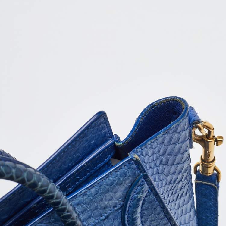 Pre Owned Celine Blue Python Nano Luggage Tote