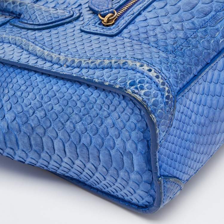Pre Owned Celine Blue Python Nano Luggage Tote