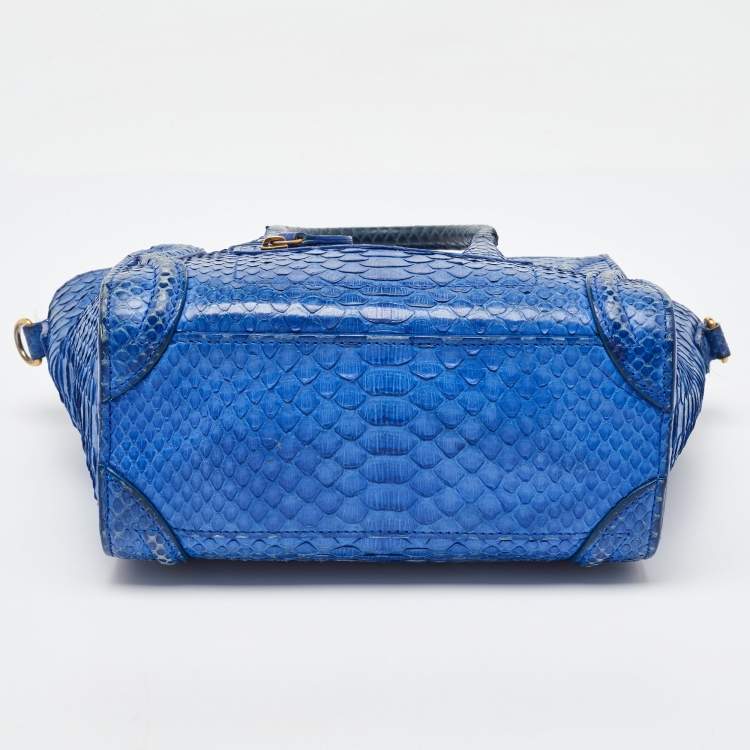 Pre Owned Celine Blue Python Nano Luggage Tote