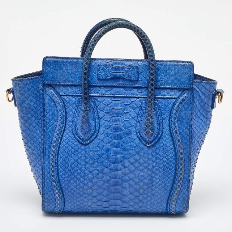 Pre Owned Celine Blue Python Nano Luggage Tote