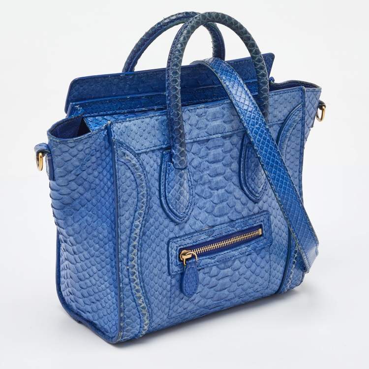 Pre Owned Celine Blue Python Nano Luggage Tote