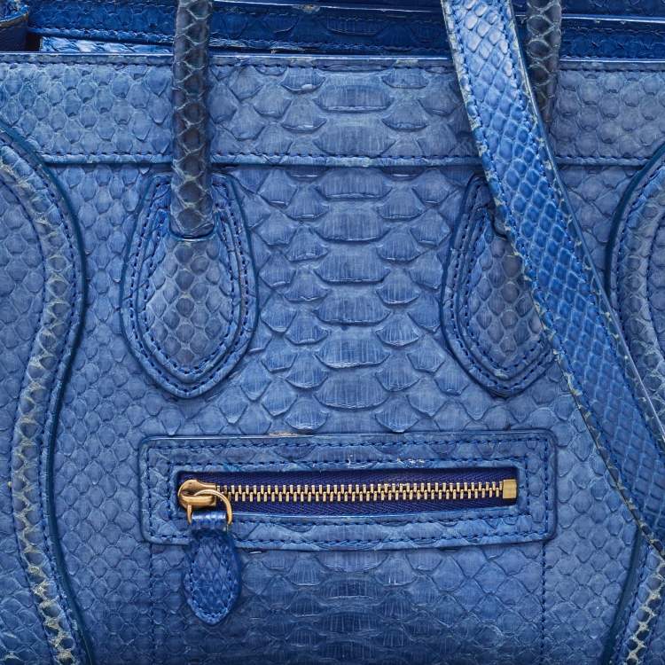 Pre Owned Celine Blue Python Nano Luggage Tote