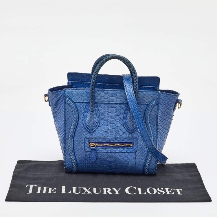 Pre Owned Celine Blue Python Nano Luggage Tote