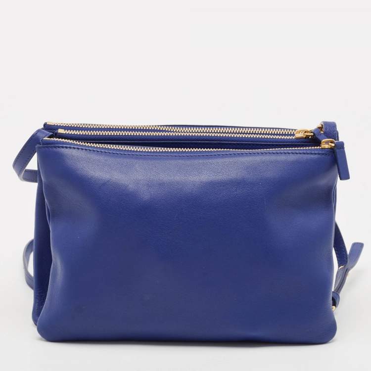 Pre Owned Celine Blue Leather Large Trio Zip Crossbody Bag