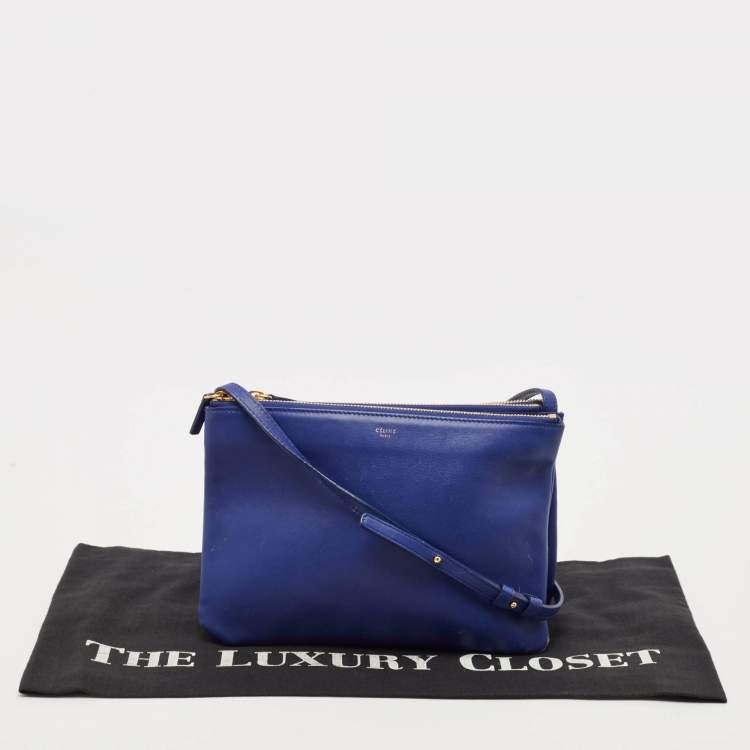 Pre Owned Celine Blue Leather Large Trio Zip Crossbody Bag