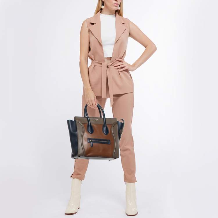 Pre Owned Celine Tricolor Leather Mini Luggage Tote