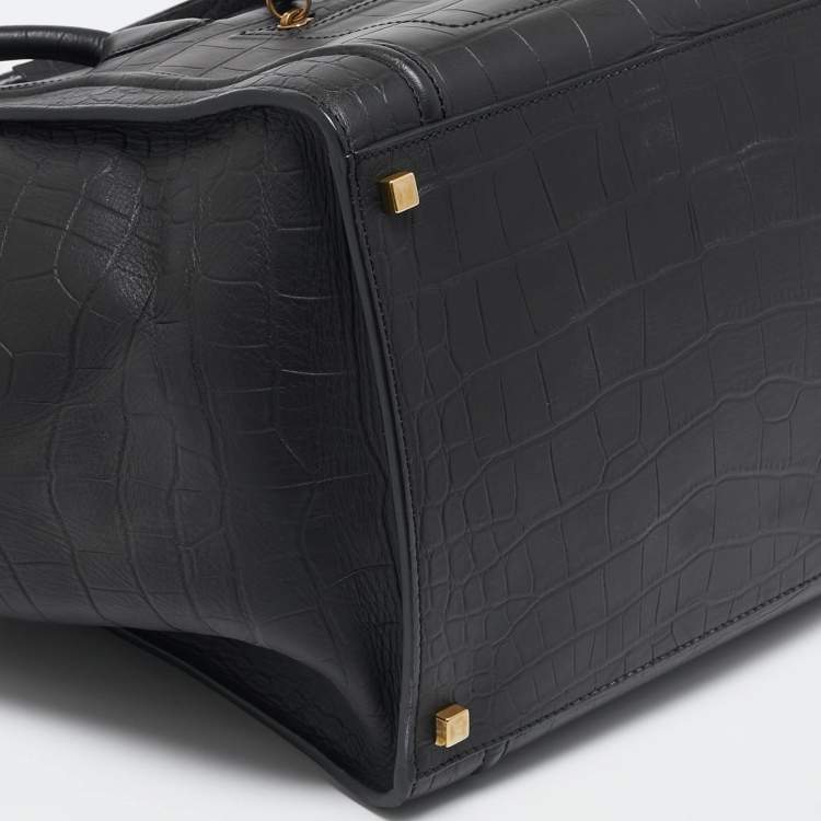 Pre Owned Celine Black Croc Embossed Leather Medium Phantom Luggage Tote