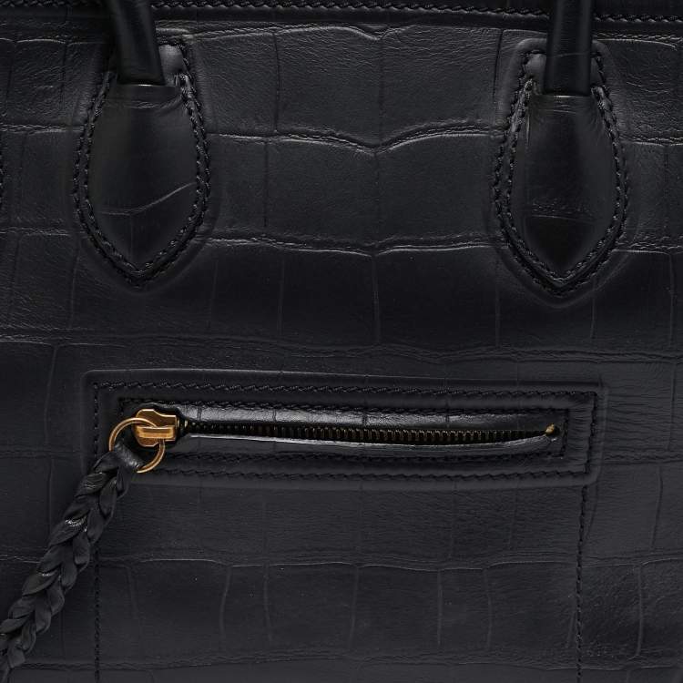 Pre Owned Celine Black Croc Embossed Leather Medium Phantom Luggage Tote