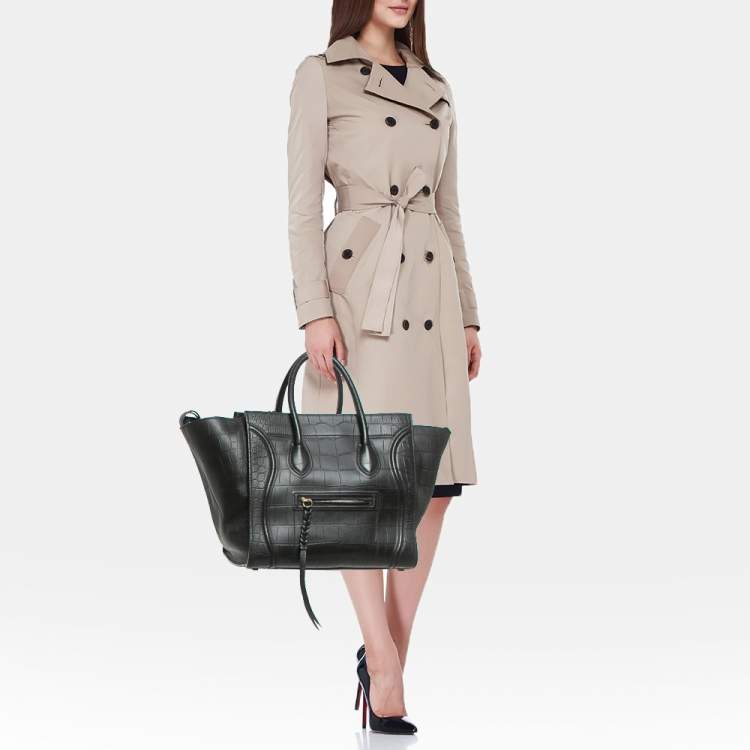 Pre Owned Celine Black Croc Embossed Leather Medium Phantom Luggage Tote