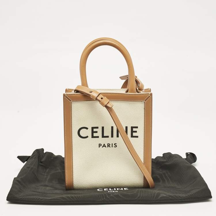 Pre Owned Celine Tan Canvas and Leather Mini Vertical Cabas Tote 