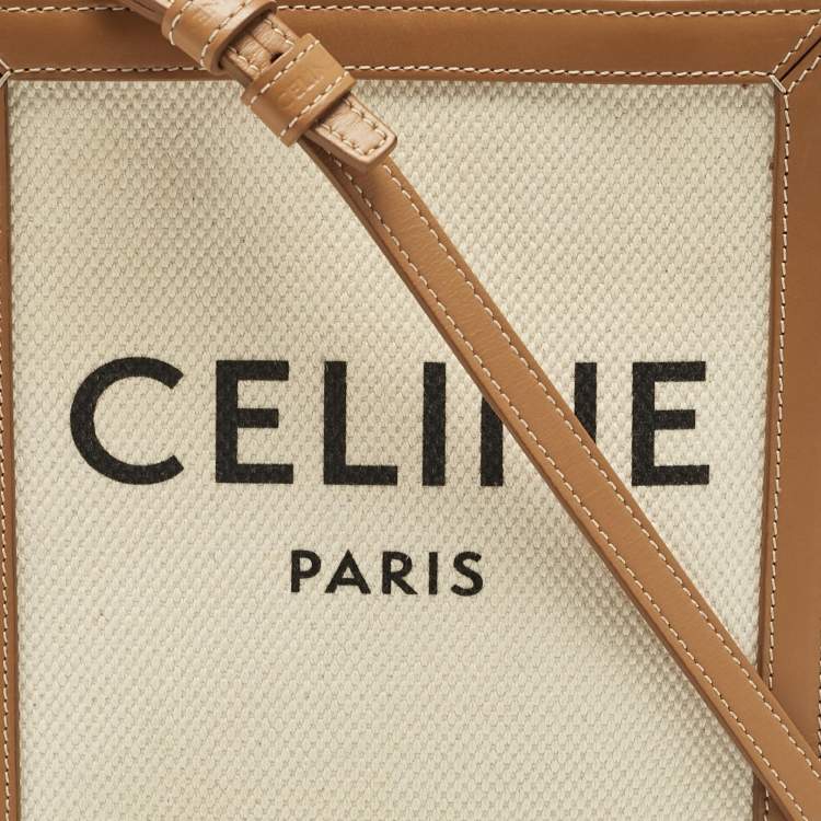 Pre Owned Celine Tan Canvas and Leather Mini Vertical Cabas Tote 