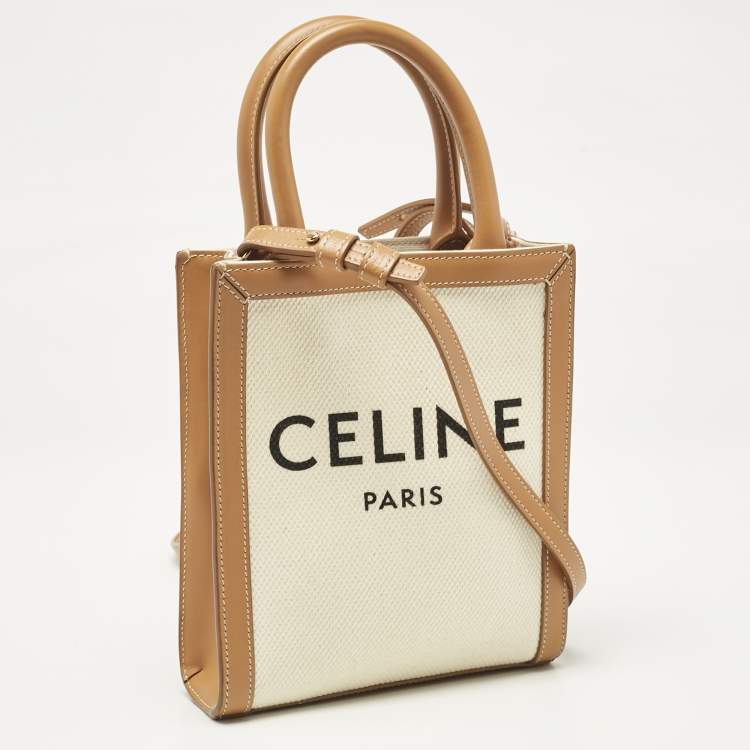 Pre Owned Celine Tan Canvas and Leather Mini Vertical Cabas Tote 