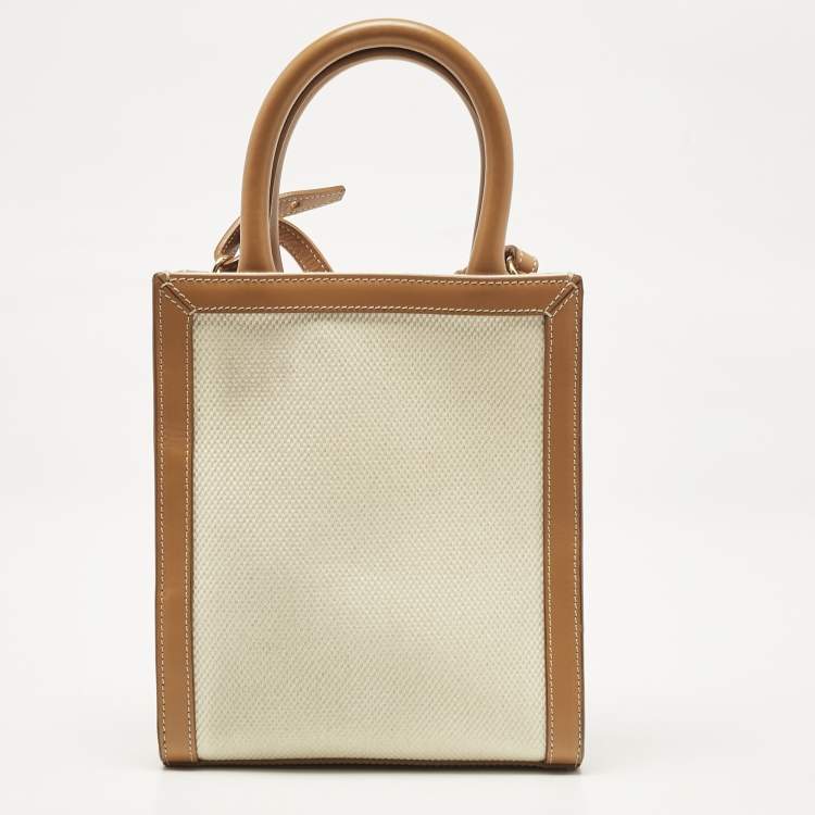 Pre Owned Celine Tan Canvas and Leather Mini Vertical Cabas Tote 
