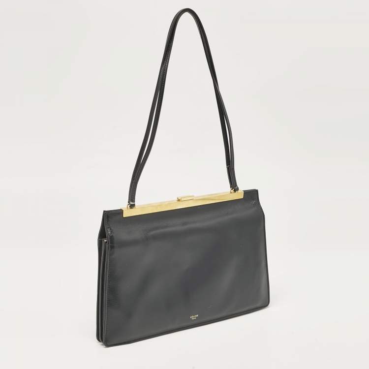 Pre Owned Celine Black Leather Medium Clasp Bag