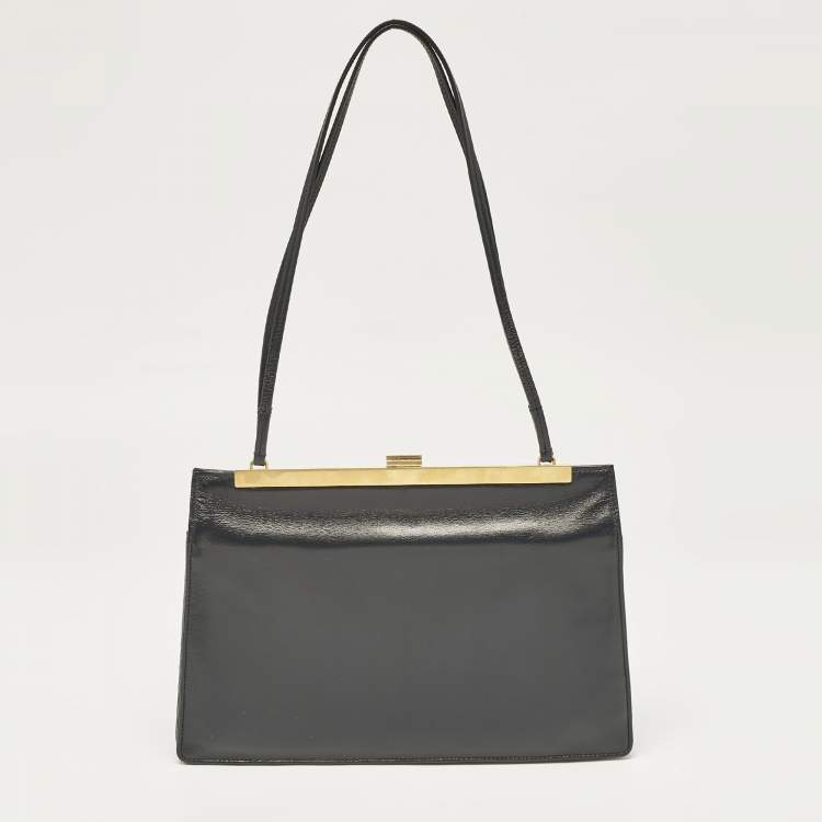 Pre Owned Celine Black Leather Medium Clasp Bag