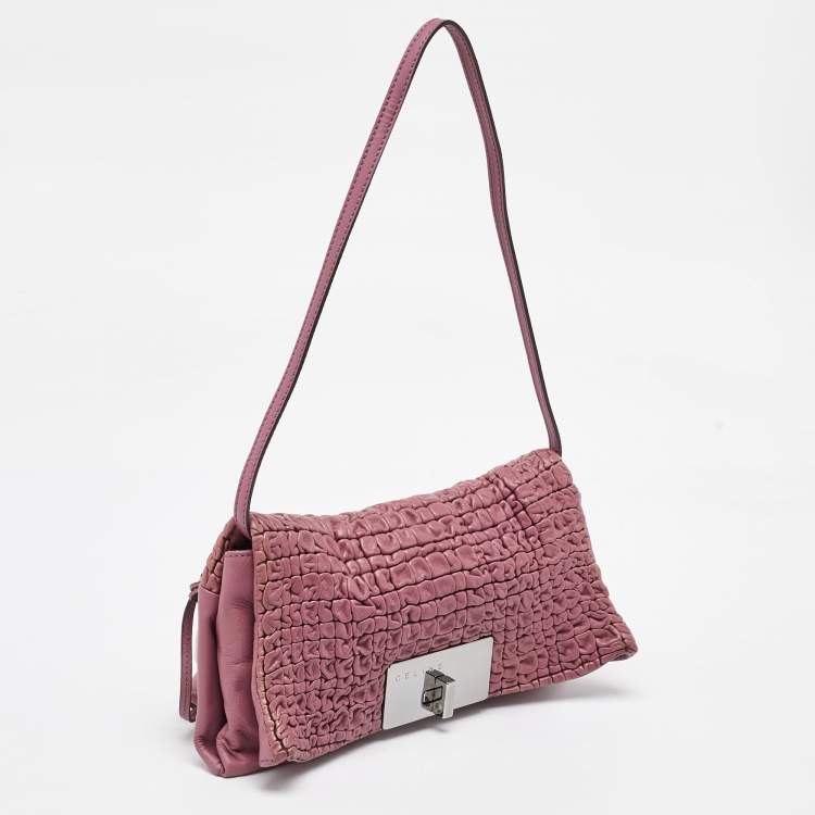 Pre Owned Celine Pink Leather Watch Me Flap Shoulder Bag