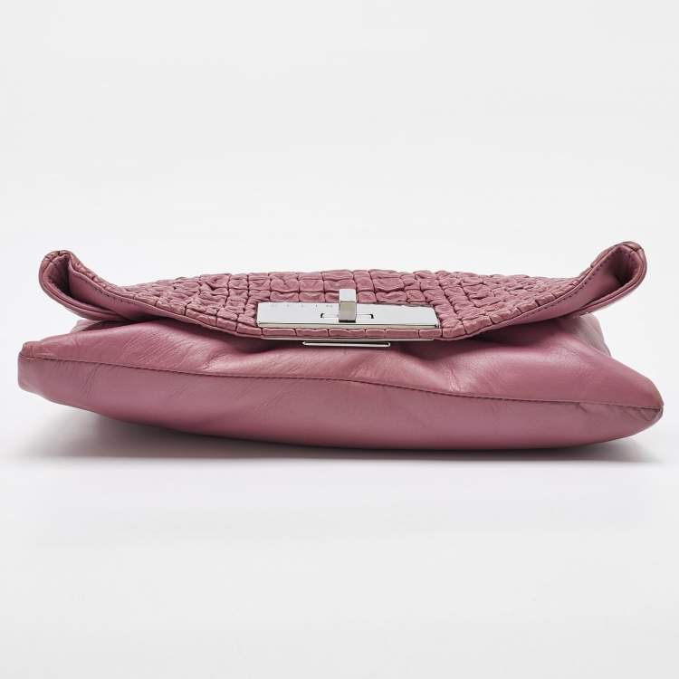 Pre Owned Celine Pink Leather Watch Me Flap Shoulder Bag