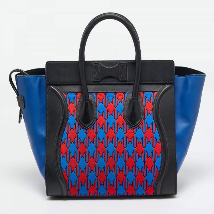 Pre Owned Celine Tricolor Leather and Jacquard Fabric Mini Luggage Tote